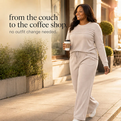 Lounara – Soft-Stretch Lounge Set with Wide-Leg Pants and Pockets