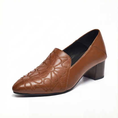 Floressa - Women's embroidered leather pumps with cushioned heel