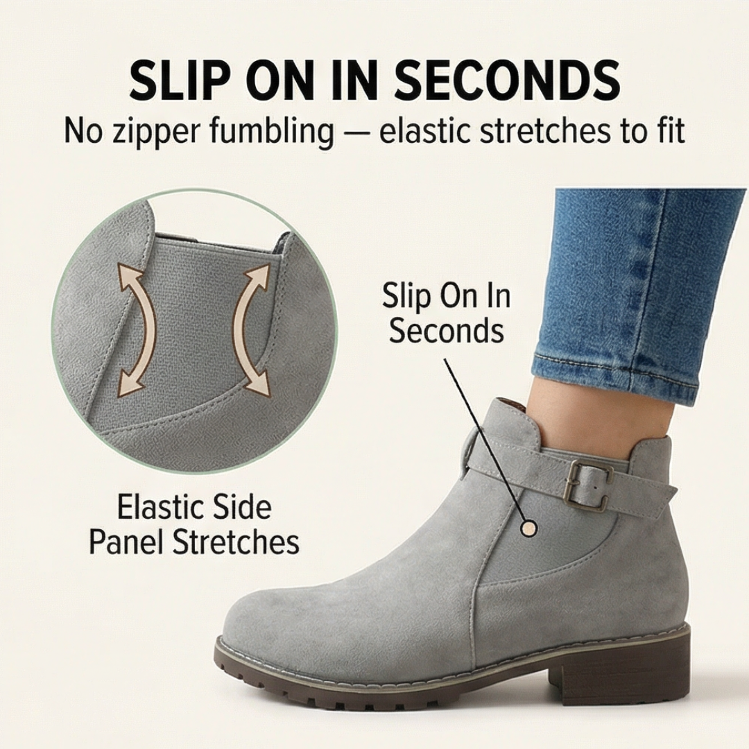 Stridella – Suede Look Buckle Ankle Booties