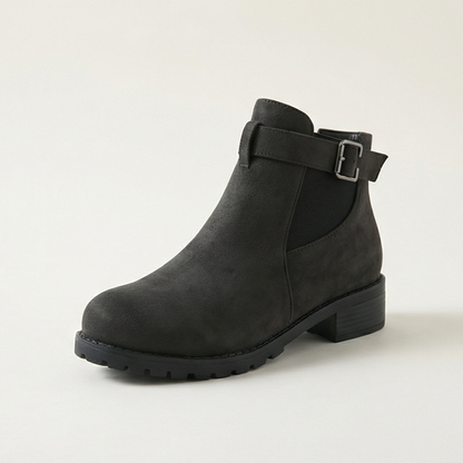 Stridella – Suede Look Buckle Ankle Booties