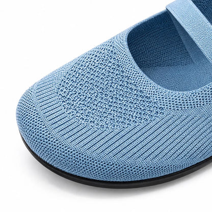 Soffea – Knit Mary Jane Flats with Elastic Straps for Women, Slip On Breathable Ballet Shoes
