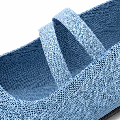 Soffea – Knit Mary Jane Flats with Elastic Straps for Women, Slip On Breathable Ballet Shoes