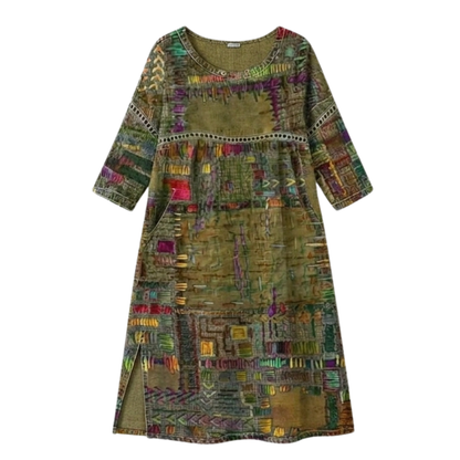 Tessara – Women's Artisan Print Midi Dress with Pockets