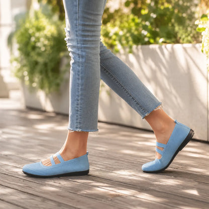 Soffea – Knit Mary Jane Flats with Elastic Straps for Women, Slip On Breathable Ballet Shoes