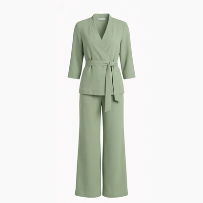 Ellara – Wrap Tie Blazer & Wide Leg Pants Set