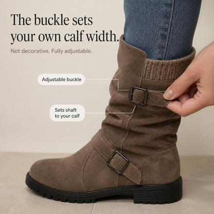 Buckelle – بوت فضفاض لمنتصف الساق بحزام وإبزيم