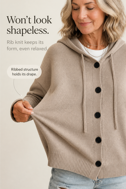Wearbella – Hooded Ribbed Knit Drawstring Cardigan