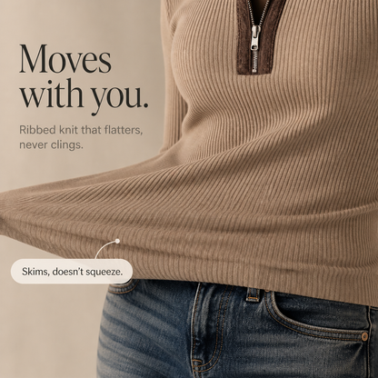 Mockessa – Jersey perkins con cremallera y ribete en contraste