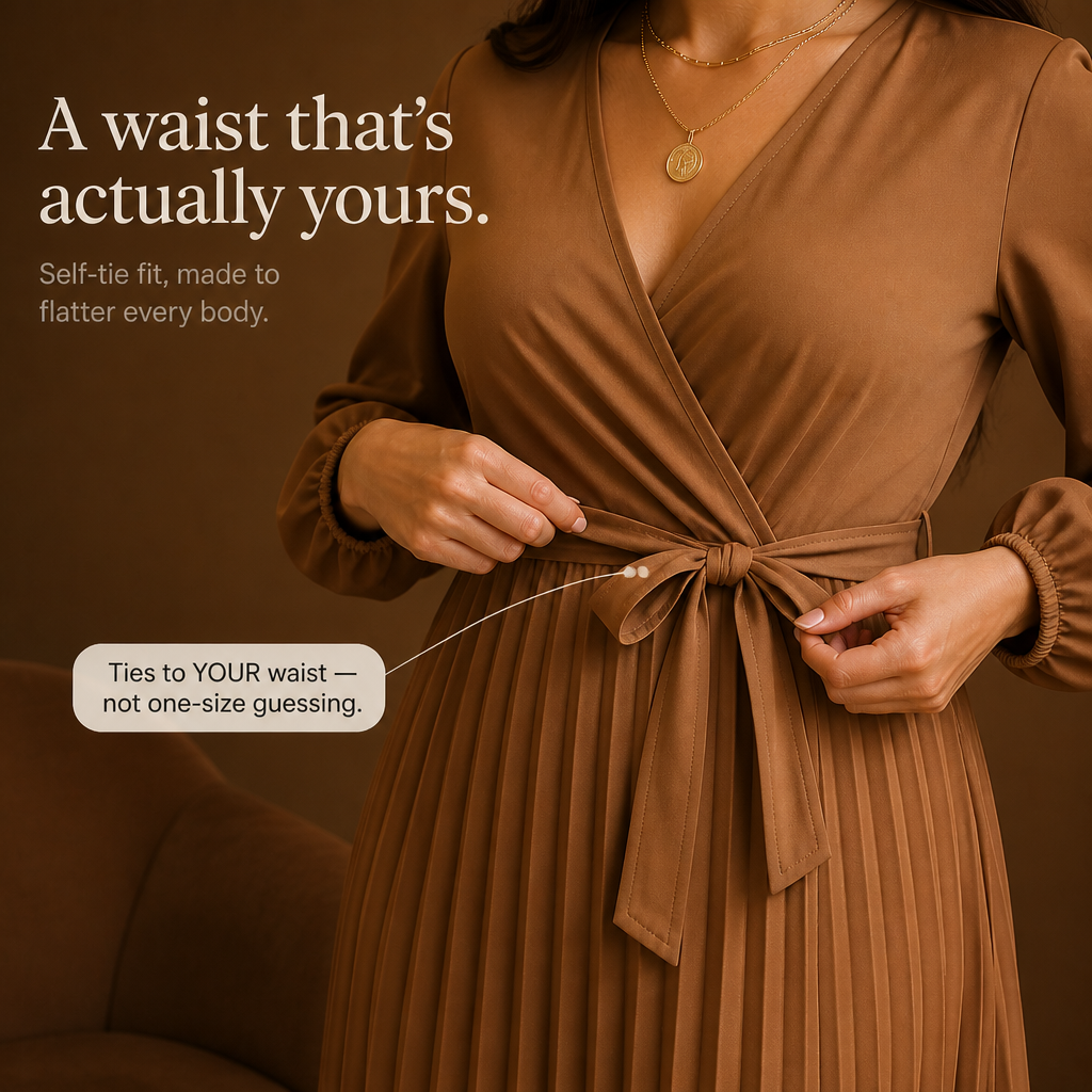 Pleatra – Pleated Wrap-Front High-Waist Maxi Dress