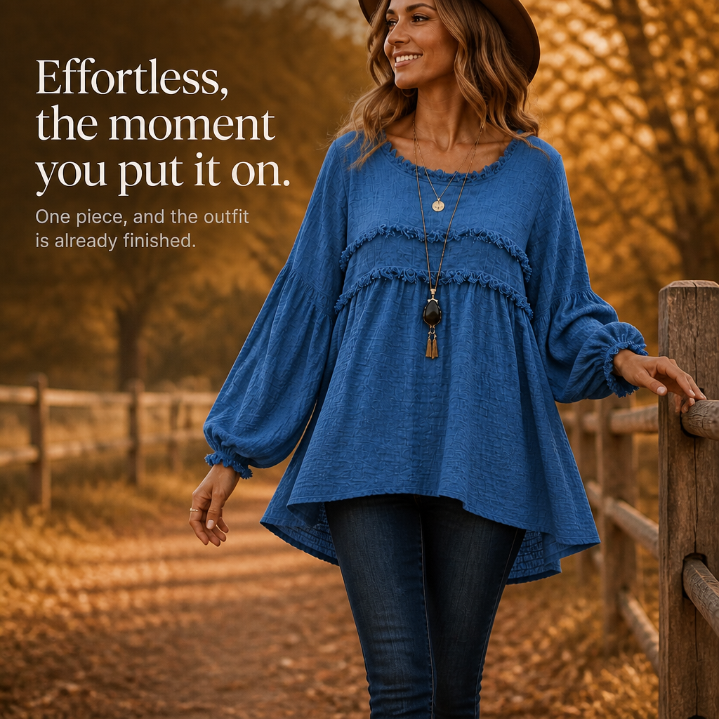 Fringella – Blusa boho con frange e maniche plissettate