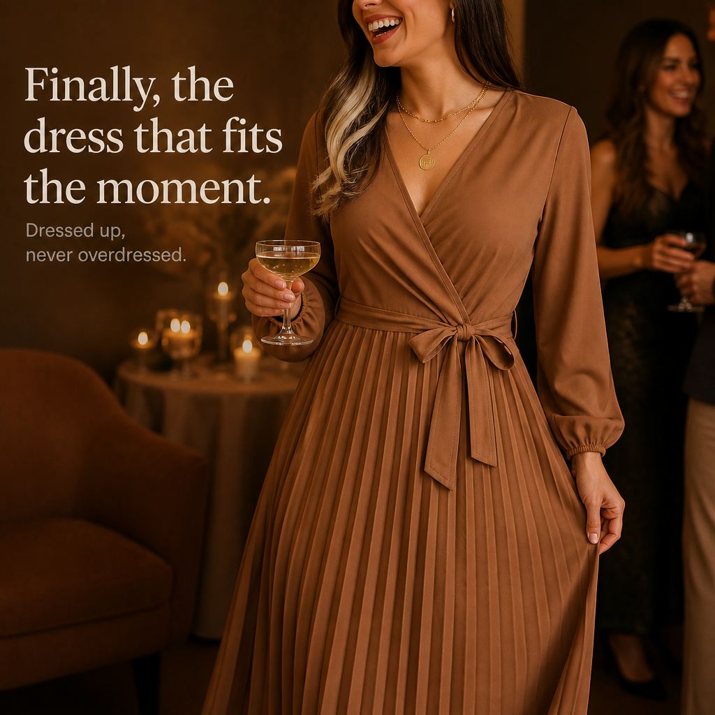 Pleatra – Pleated Wrap-Front High-Waist Maxi Dress