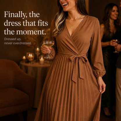 Pleatra – Pleated Wrap-Front High-Waist Maxi Dress