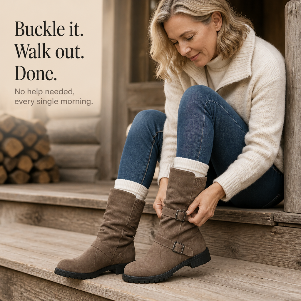 Buckelle – بوت فضفاض لمنتصف الساق بحزام وإبزيم