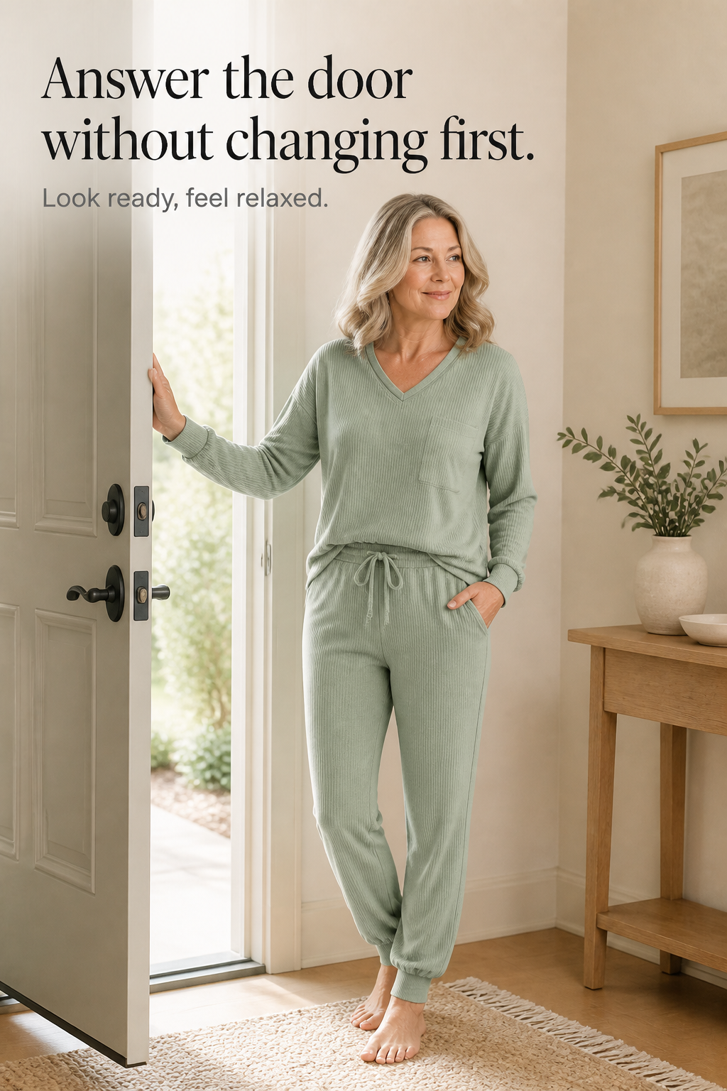 Wafflyn – Waffle-Knit-Look V-Neck Lounge Set