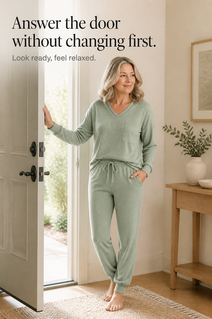 Wafflyn – Waffle-Knit-Look V-Neck Lounge Set
