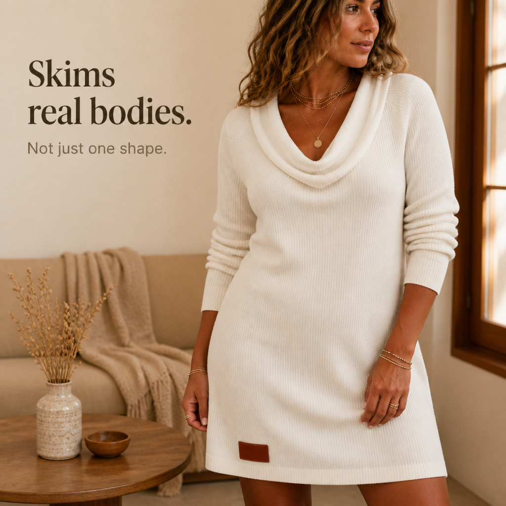 Cowlette – Cowl-Neck Ribbed Knit Sweater Dress