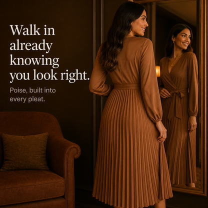 Pleatra – Pleated Wrap-Front High-Waist Maxi Dress