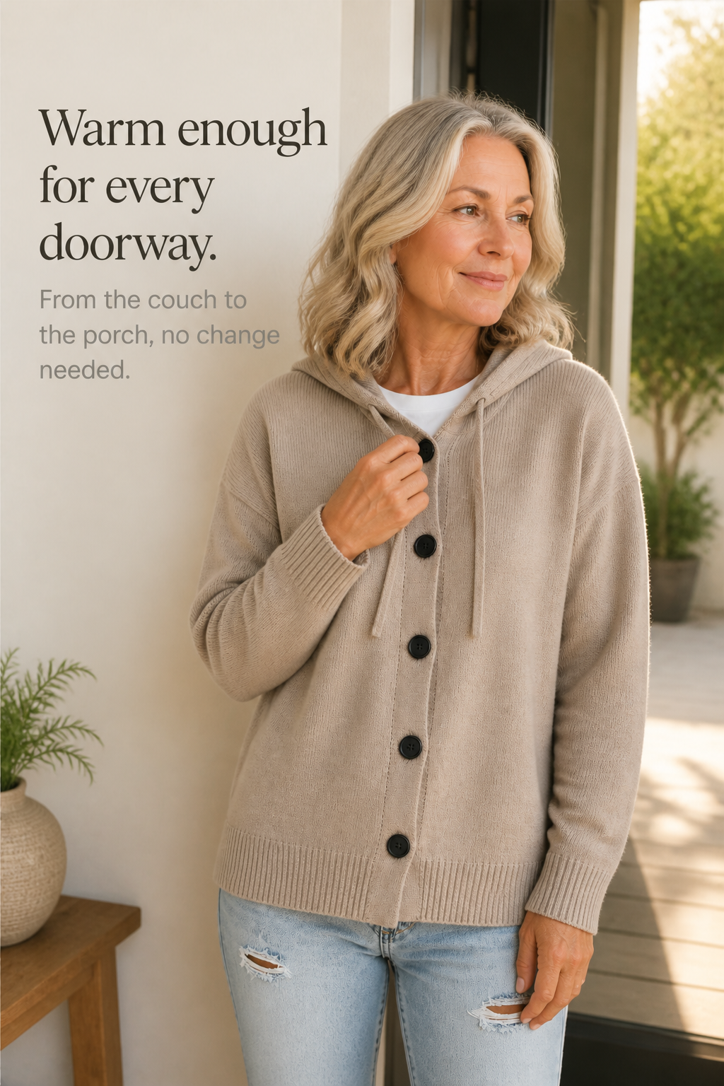 Wearbella – Hooded Ribbed Knit Drawstring Cardigan