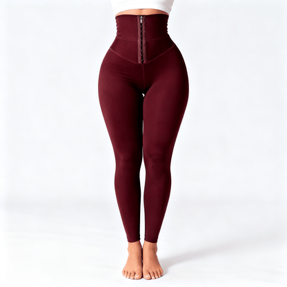 Cinchley – Women's High-Waist Corset Leggings Burgundy
