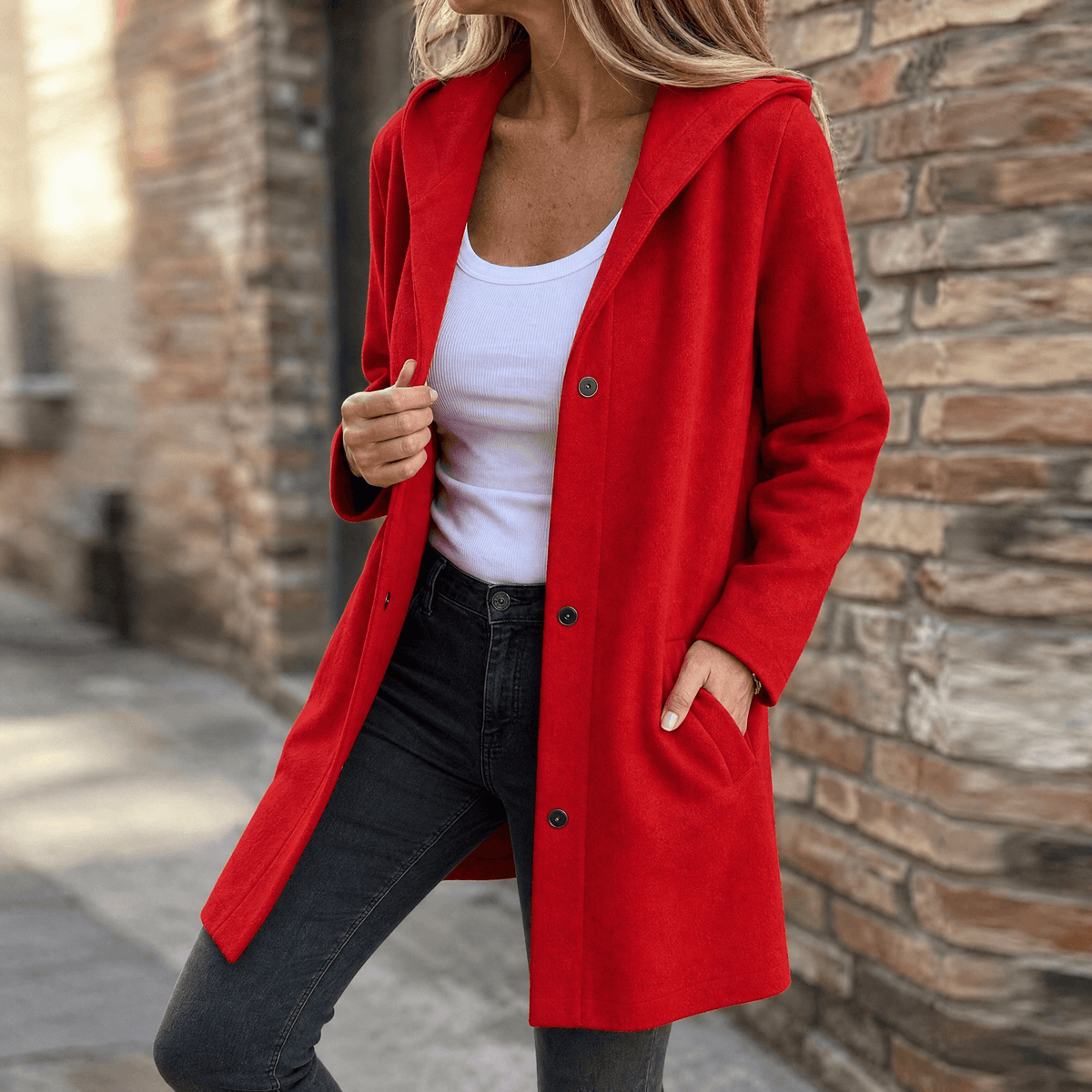 Covara – Everyday Women's Hooded Cardigan Red / S