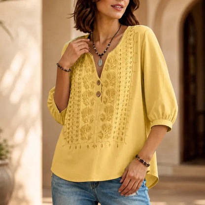 Florenza – V-Neck Blouse with Buttons