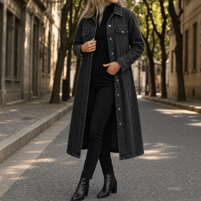 Denara – Longline Oversized Denim Coat Black / S
