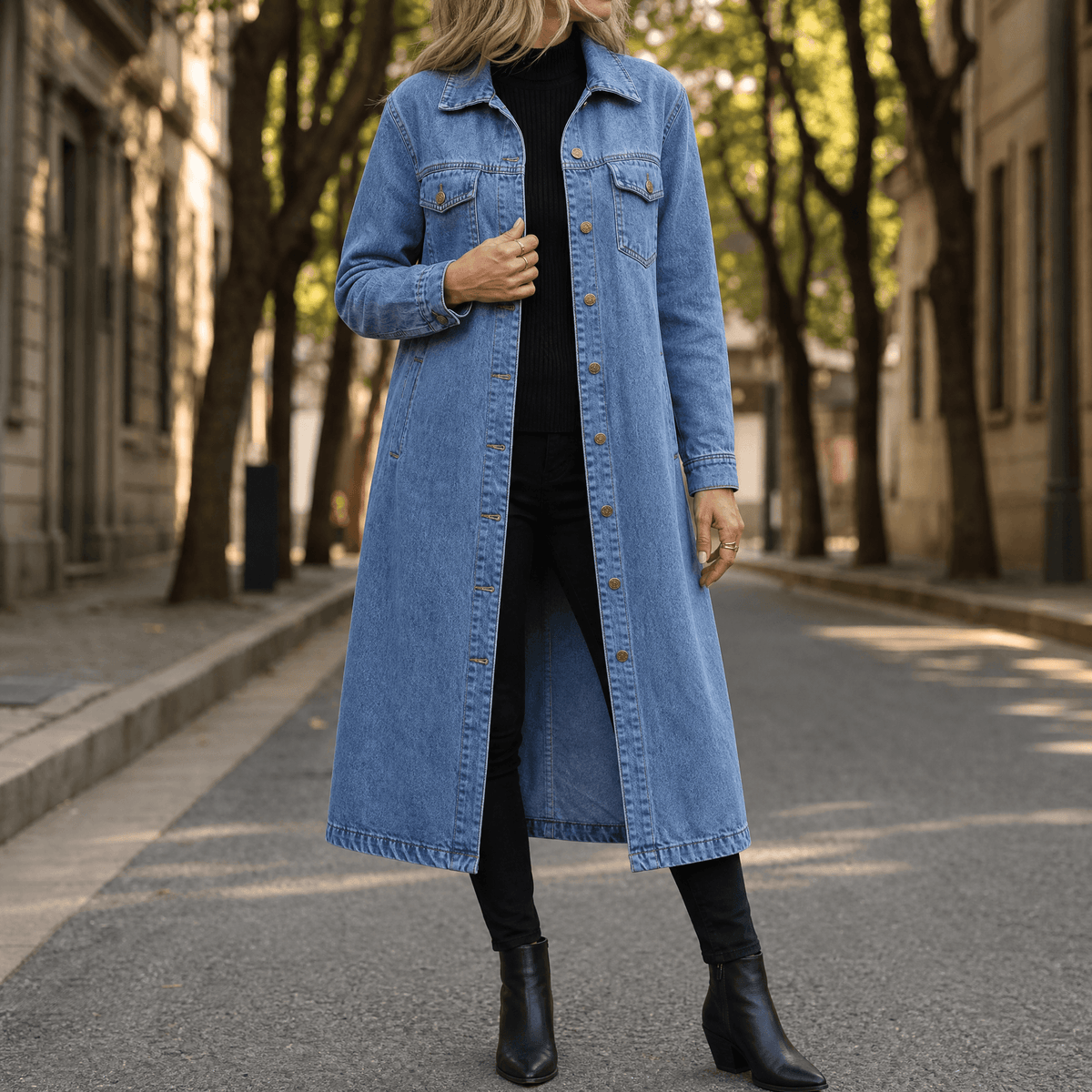 Denara – Longline Oversized Denim Coat Blue / S