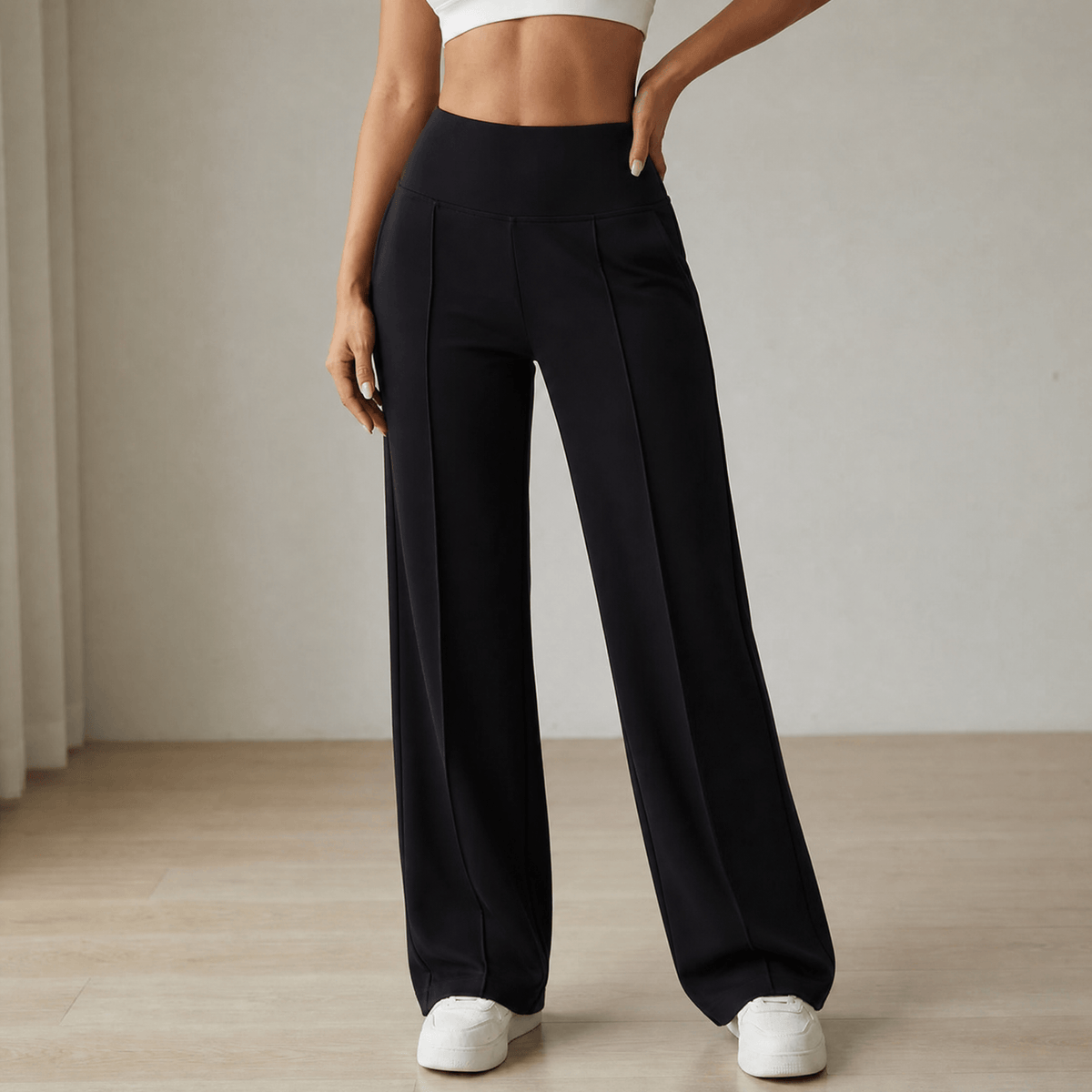 Elyra – Women's Wide Leg Yoga Pants with Crossover Waist Black