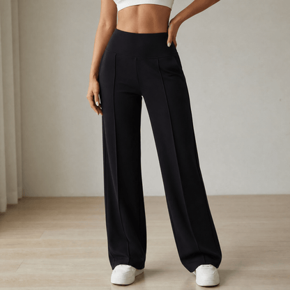 Elyra – Women's Wide Leg Yoga Pants with Crossover Waist Black