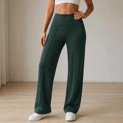 Elyra – Women's Wide Leg Yoga Pants with Crossover Waist Dark Green