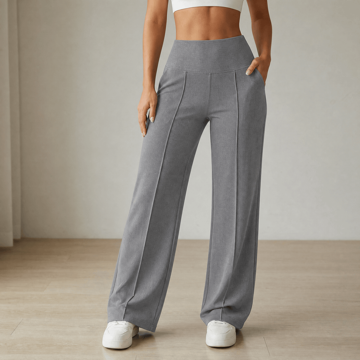Elyra – Women's Wide Leg Yoga Pants with Crossover Waist Gray