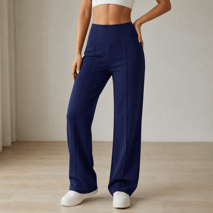 Elyra – Women's Wide Leg Yoga Pants with Crossover Waist Navy blue