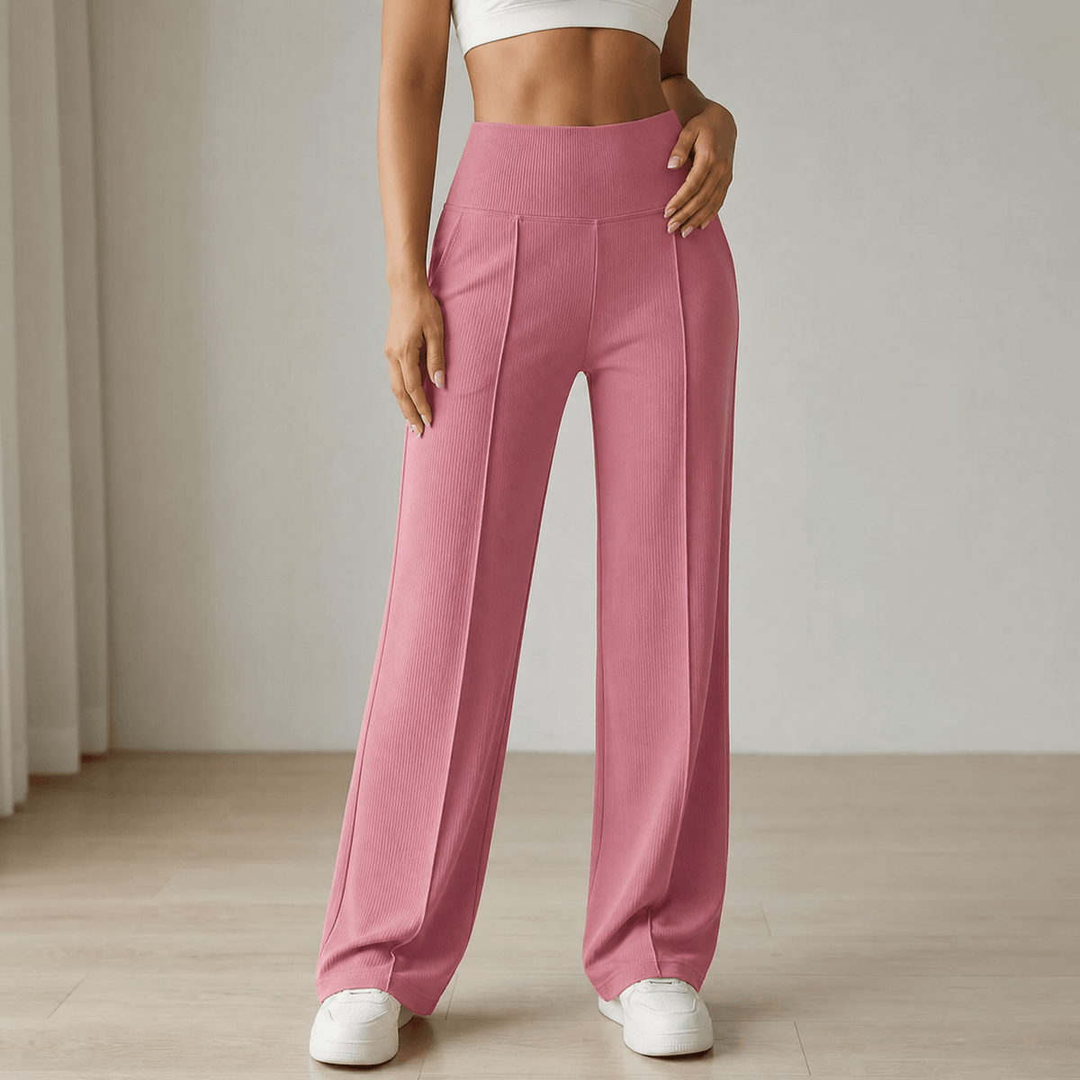 Elyra – Women's Wide Leg Yoga Pants with Crossover Waist Pink