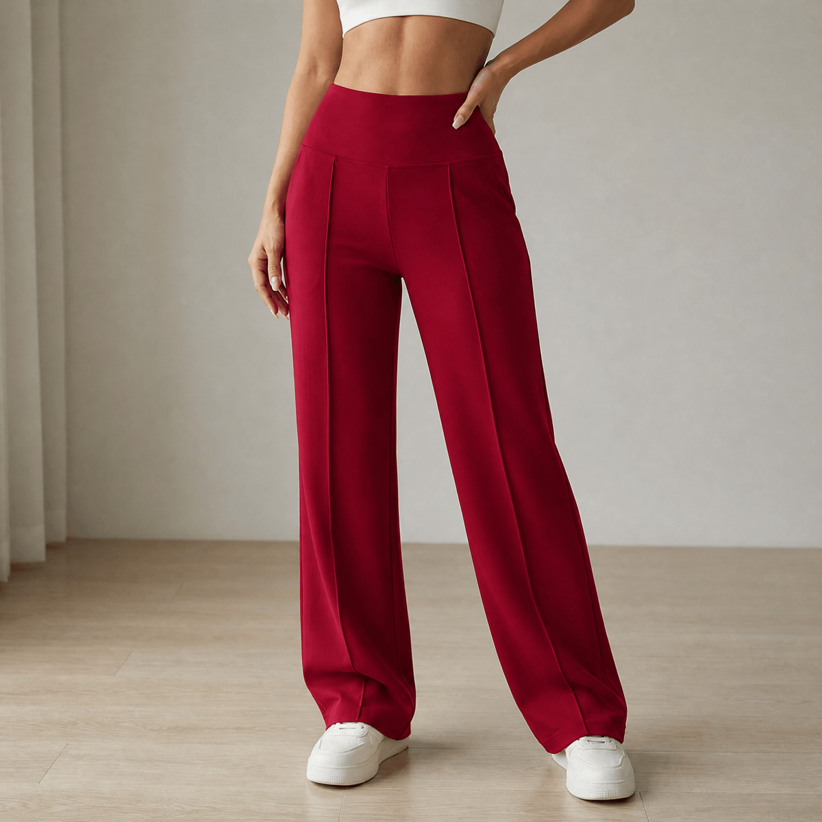 Elyra – Women's Wide Leg Yoga Pants with Crossover Waist Red