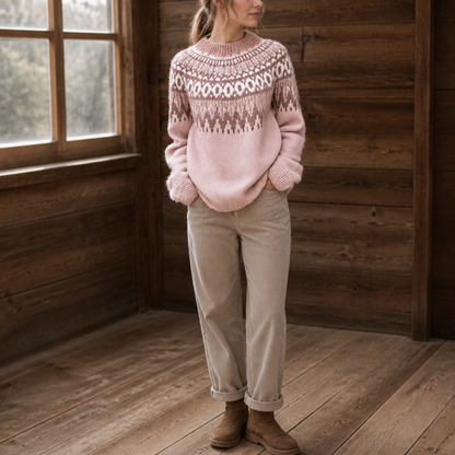 Wearlyn – Neule, jossa väripalakaarroke ja pudotettu olkasauma