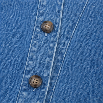 Drapella – Collarless Soft-Denim-Look Button-Down Cardigan