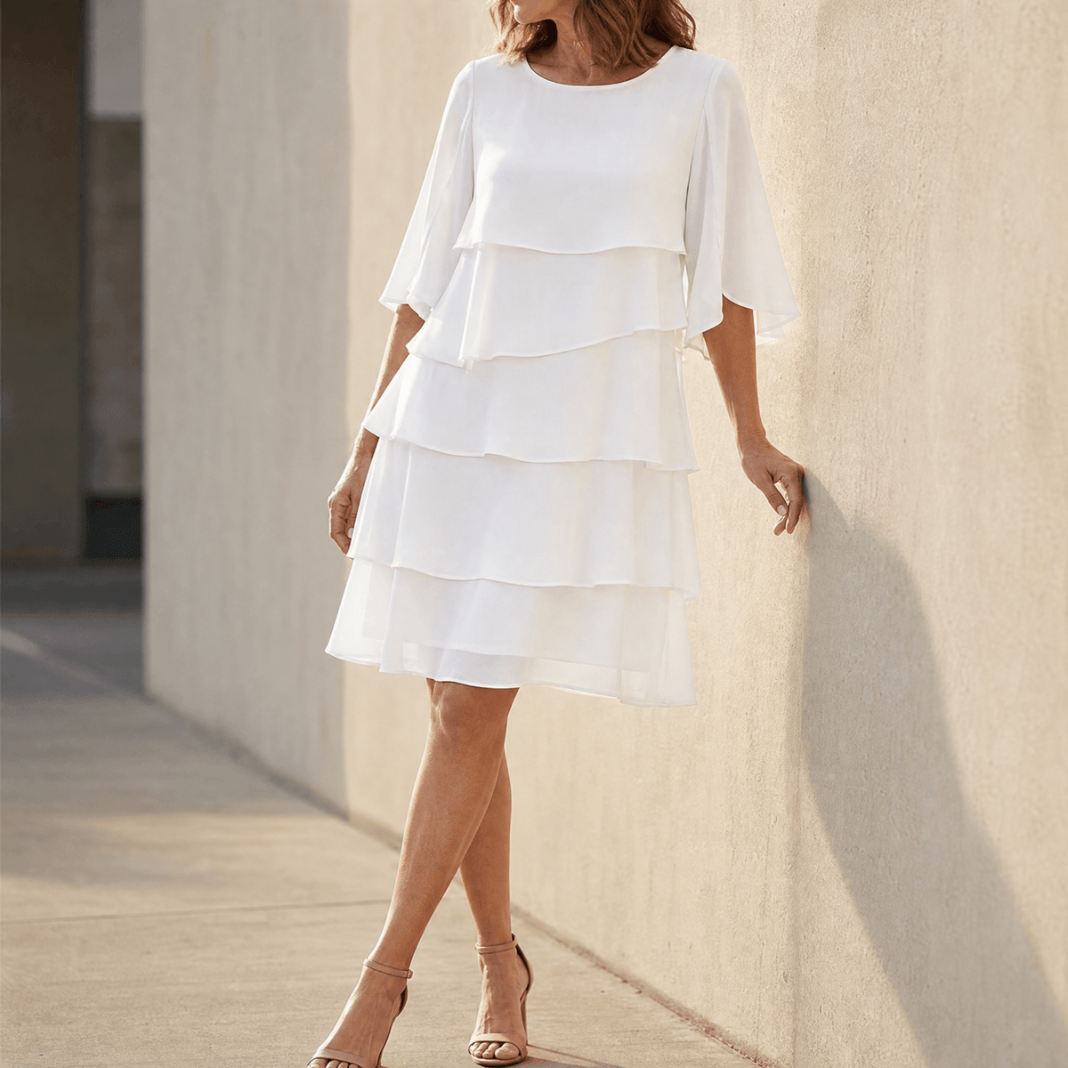 Florelle – Women's Layered Ruffle Dress White