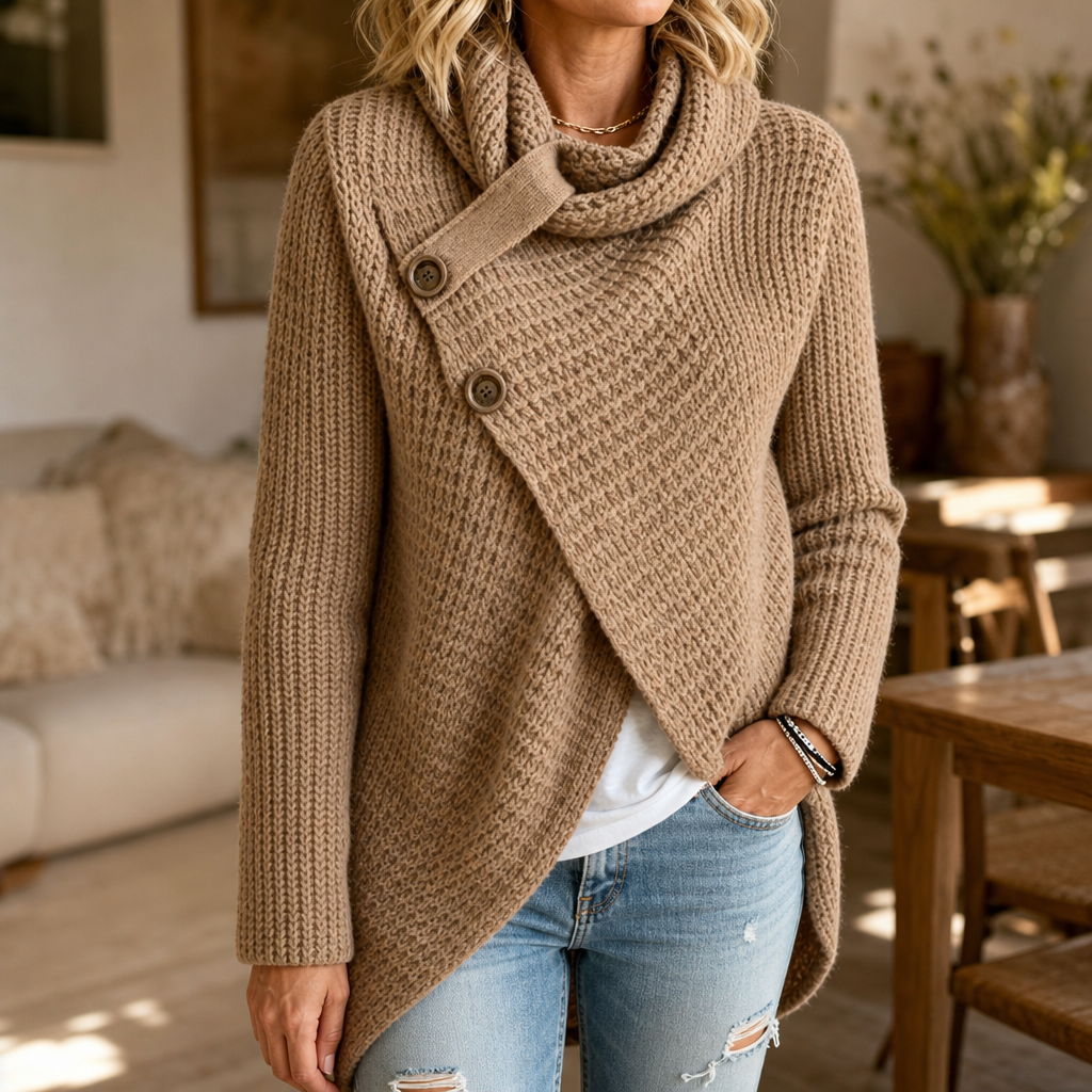 Snugella – Asymmetrischer Wasserfallpulli mit Seitenknöpfen