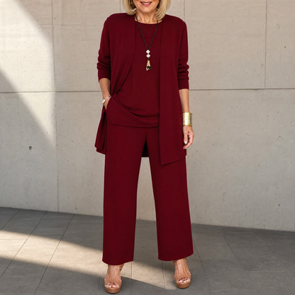 Maevelle – Women's Elegant 3-Piece Set with Drape Cardigan