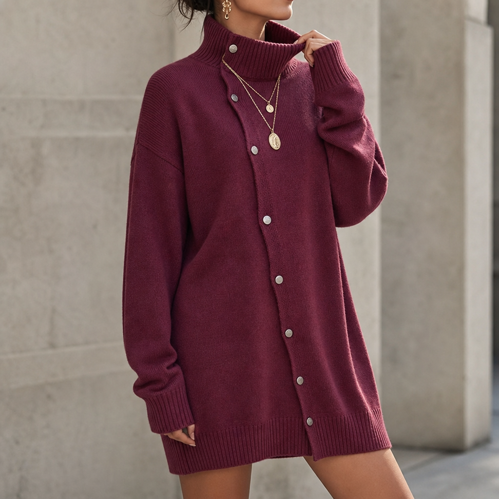 Funnelle – Lång oversize-cardigan med hög krage