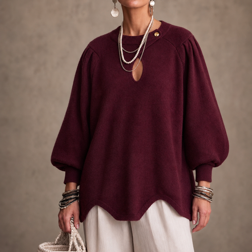 Keyhola – Teardrop Cutout Lantern Sleeve Knit Top