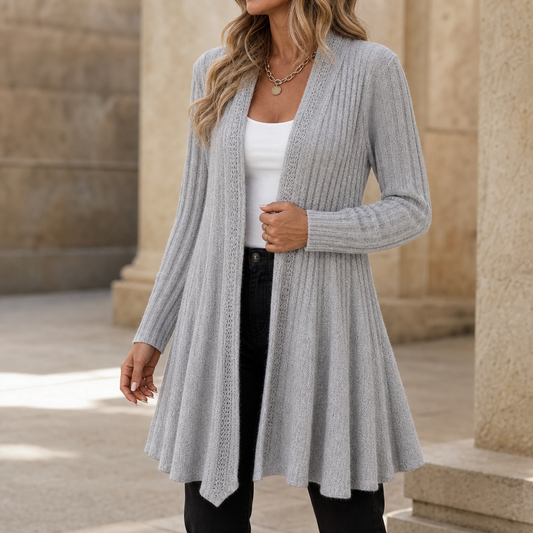Fallira – Ribbed Open-Front Waterfall Cardigan