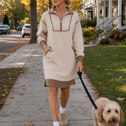 Zipfelt – Robe sweat demi-zip à finitions côtelées