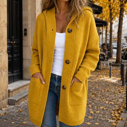 Coziva – Cardigan con cappuccio e bottoni