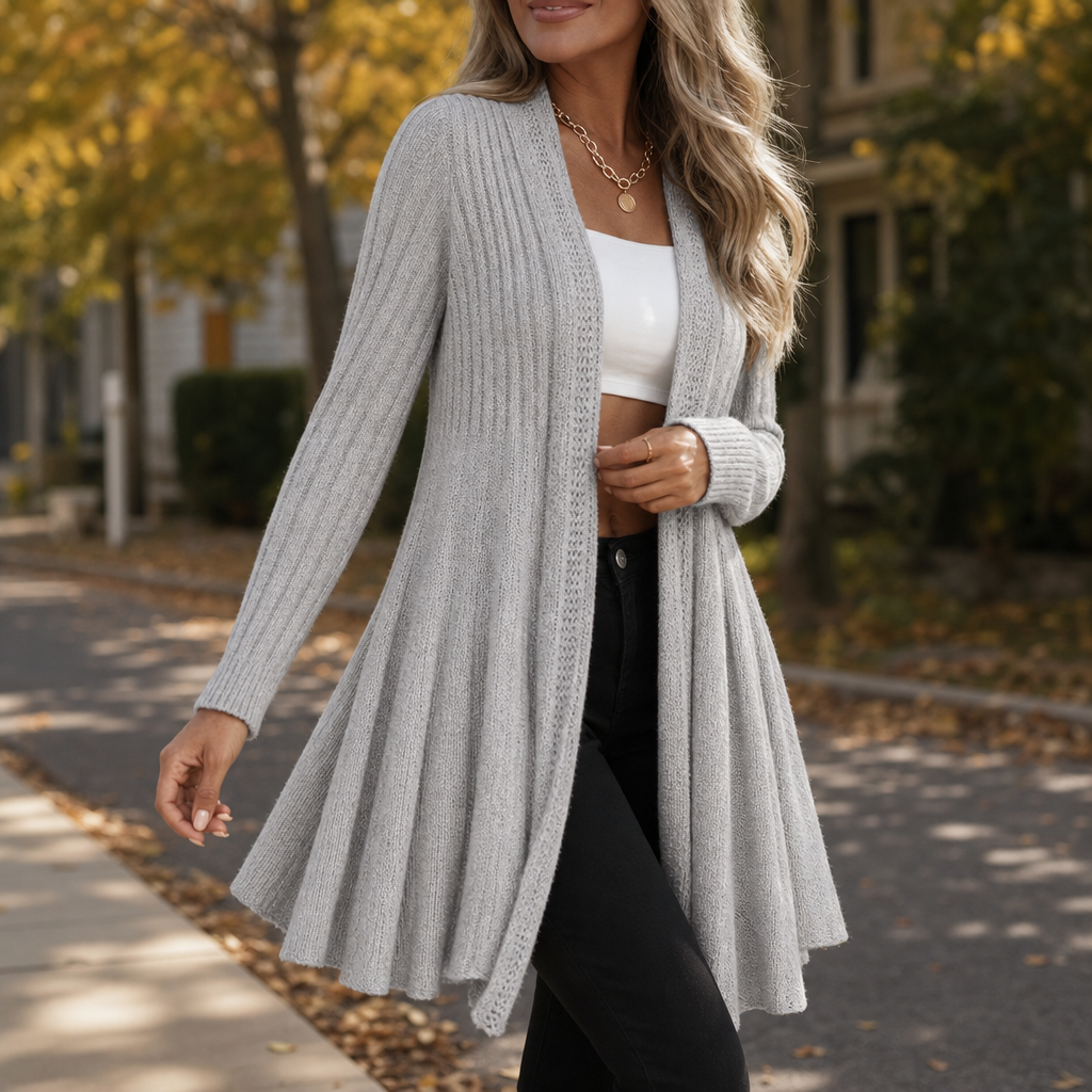 Fallira – Ribbed Open-Front Waterfall Cardigan