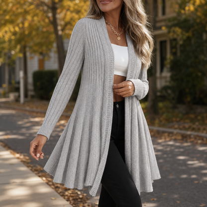 Fallira – Ribbed Open-Front Waterfall Cardigan