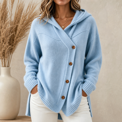Slantelle – Cardigan asimmetrico diagonale con cappuccio