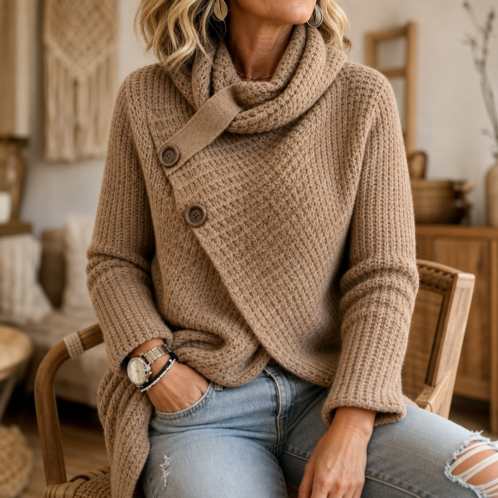 Snugella – Asymmetrischer Wasserfallpulli mit Seitenknöpfen
