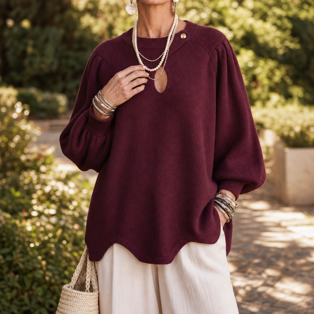 Keyhola – Teardrop Cutout Lantern Sleeve Knit Top