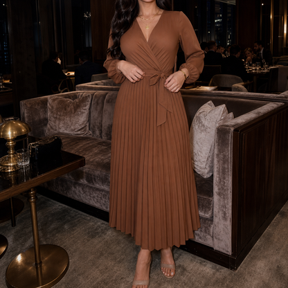 Pleatra – Pleated Wrap-Front High-Waist Maxi Dress